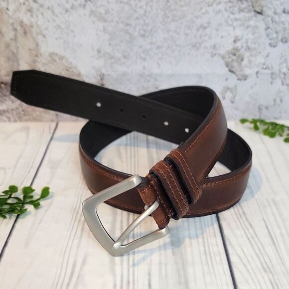 Unbranded Genuine Leather Belt - Brown Double Stitched Size S - Picture 1 of 6